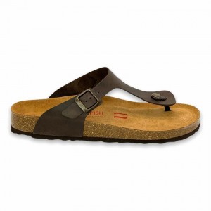 Rockfish Lochlan Leather Thong Cork Flatform Flip Flop Men's Sandals Dark Brown | MXB7417UC