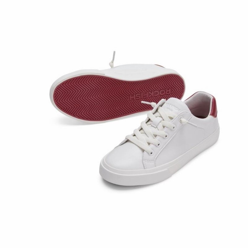 Rockfish 775 Microfibre Trainers Women's Low-Top Sneakers White Red | EHU4381QQ