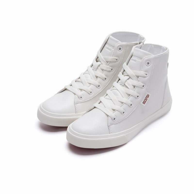 Rockfish Classic 775 Lace Up With Full Zip Microfibre Faux Leather Women's High-Top Sneakers White | QOL8275AE