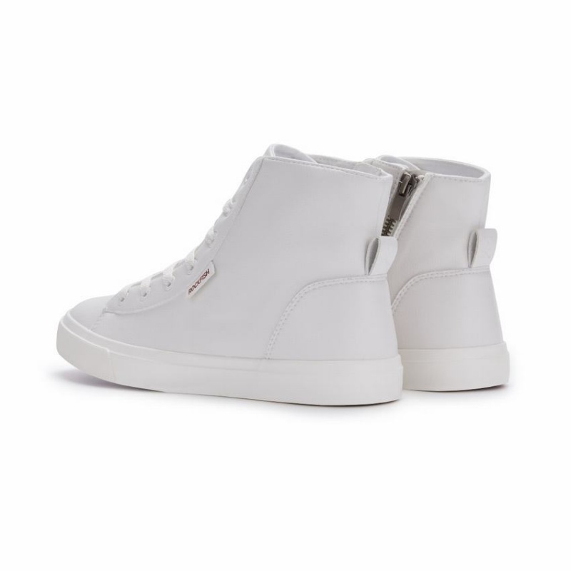 Rockfish Classic 775 Lace Up With Full Zip Microfibre Faux Leather Women's High-Top Sneakers White | QOL8275AE