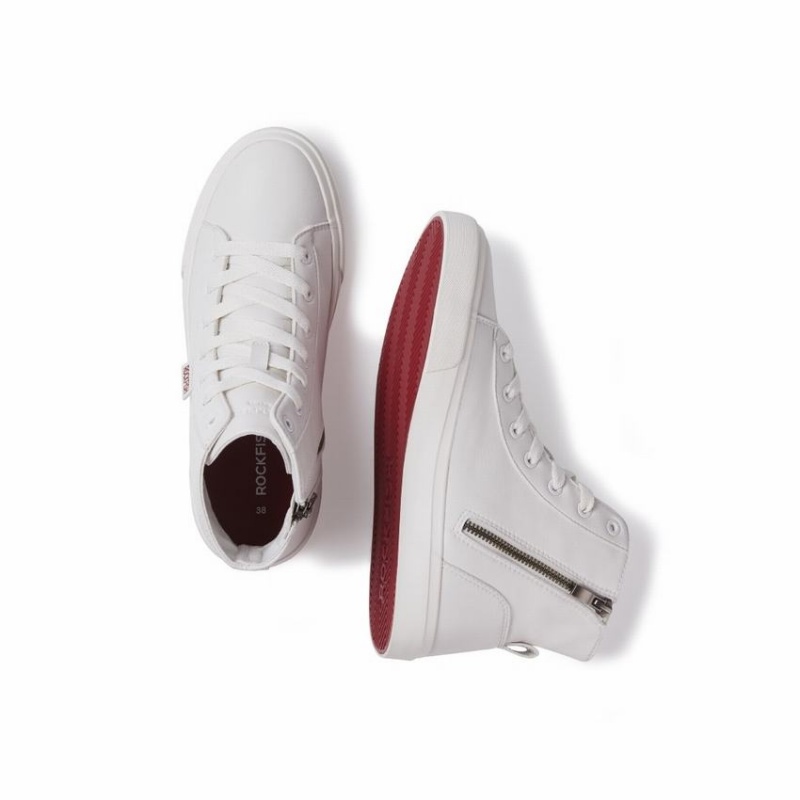 Rockfish Classic 775 Lace Up With Full Zip Microfibre Faux Leather Women's High-Top Sneakers White | QOL8275AE