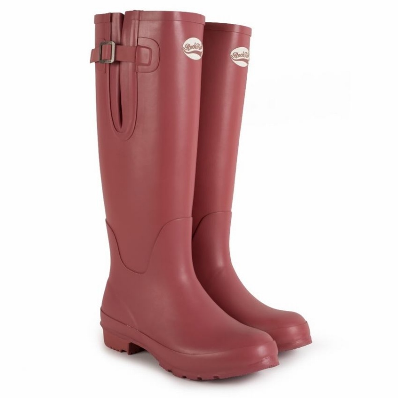 Rockfish Everyday Tall Side Adjustable Women's Wellington Boots Deep Red | TXP8235KH