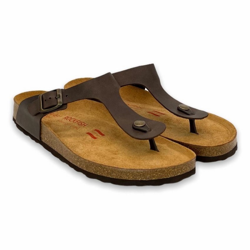 Rockfish Lochlan Leather Thong Cork Flatform Flip Flop Men's Sandals Dark Brown | MXB7417UC