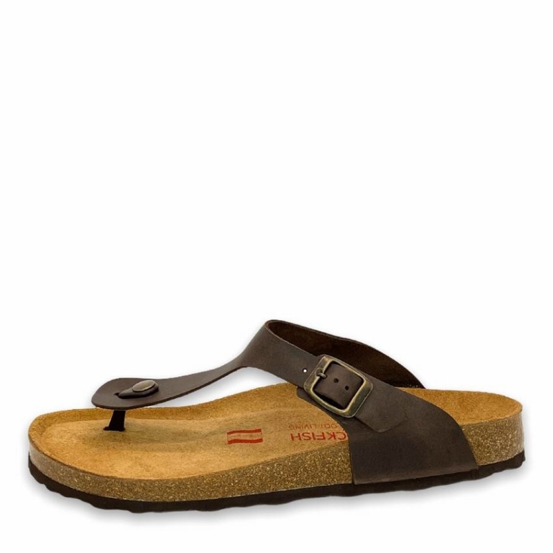 Rockfish Nixie Thong Cork Flatform Flip Flop Women's Sandals Dark Brown | EYN52ZX