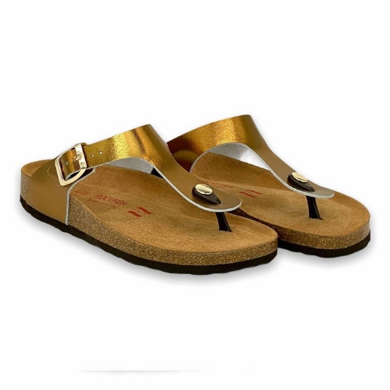 Rockfish Nixie Thong Cork Flatform Flip Flop Women's Sandals Gold | FRT3949FG