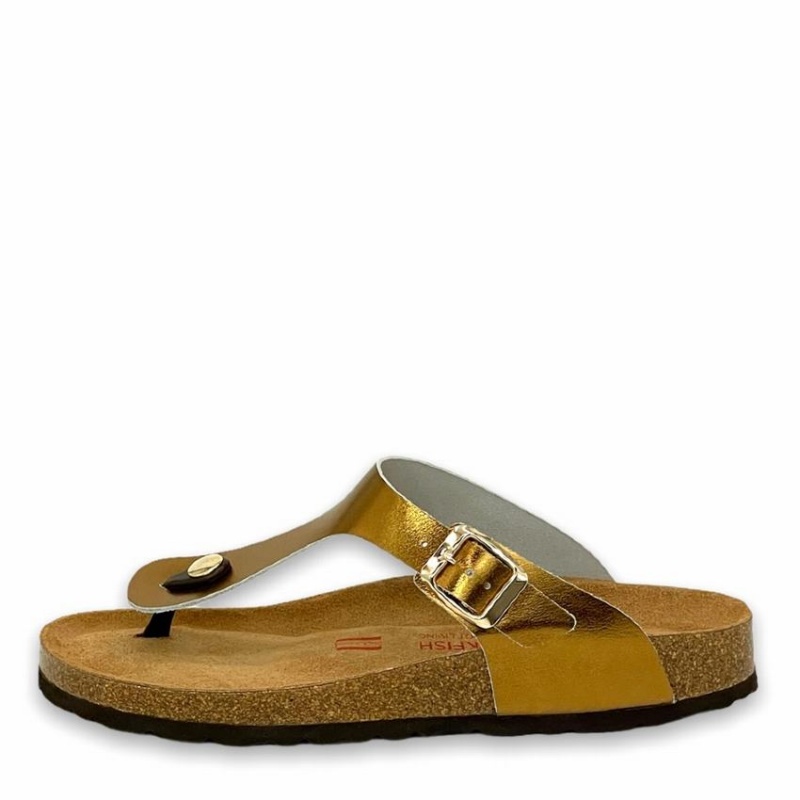 Rockfish Nixie Thong Cork Flatform Flip Flop Women's Sandals Gold | FRT3949FG