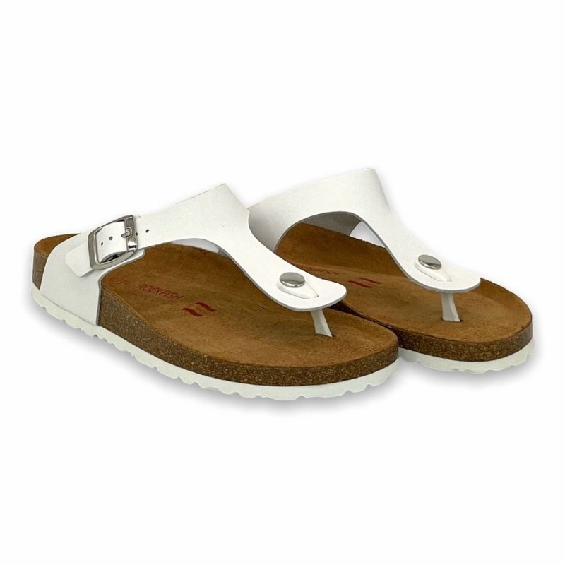 Rockfish Nixie Thong Cork Flatform Flip Flop Women's Sandals White | TDM1572BP