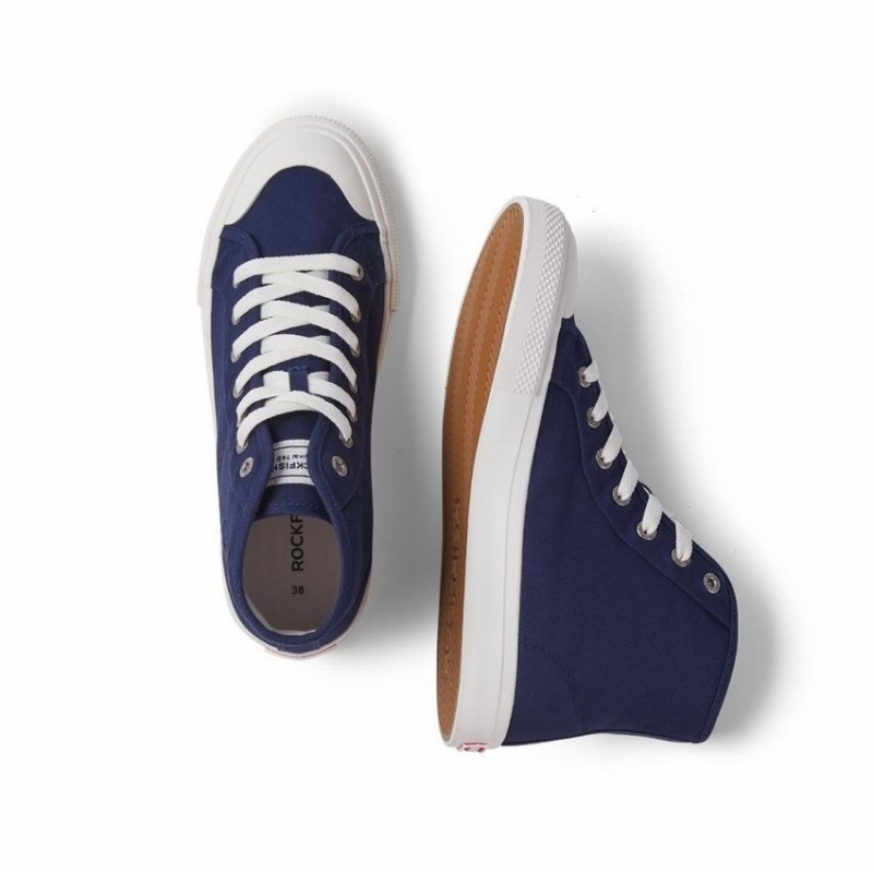Rockfish Original 745 Water Repellent Canvas Women's High-Top Sneakers Navy Blue | JAA8631KJ