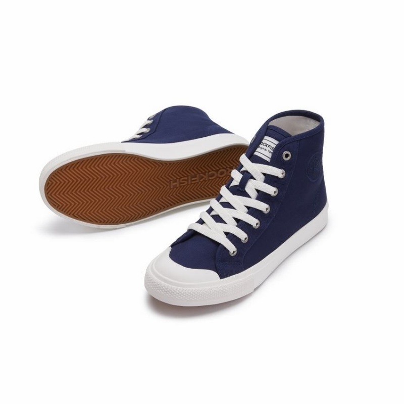 Rockfish Original 745 Water Repellent Canvas Women's High-Top Sneakers Navy Blue | JAA8631KJ