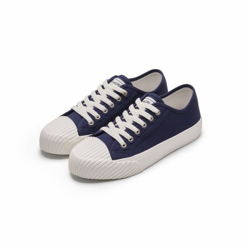 Rockfish Vintage 702 Canvas Trainer With Shell Shaped Toe Cap Women's Low-Top Sneakers Navy Blue | GHD7926TK