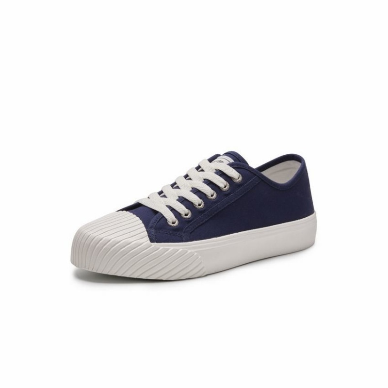 Rockfish Vintage 702 Canvas Trainer With Shell Shaped Toe Cap Women's Low-Top Sneakers Navy Blue | GHD7926TK