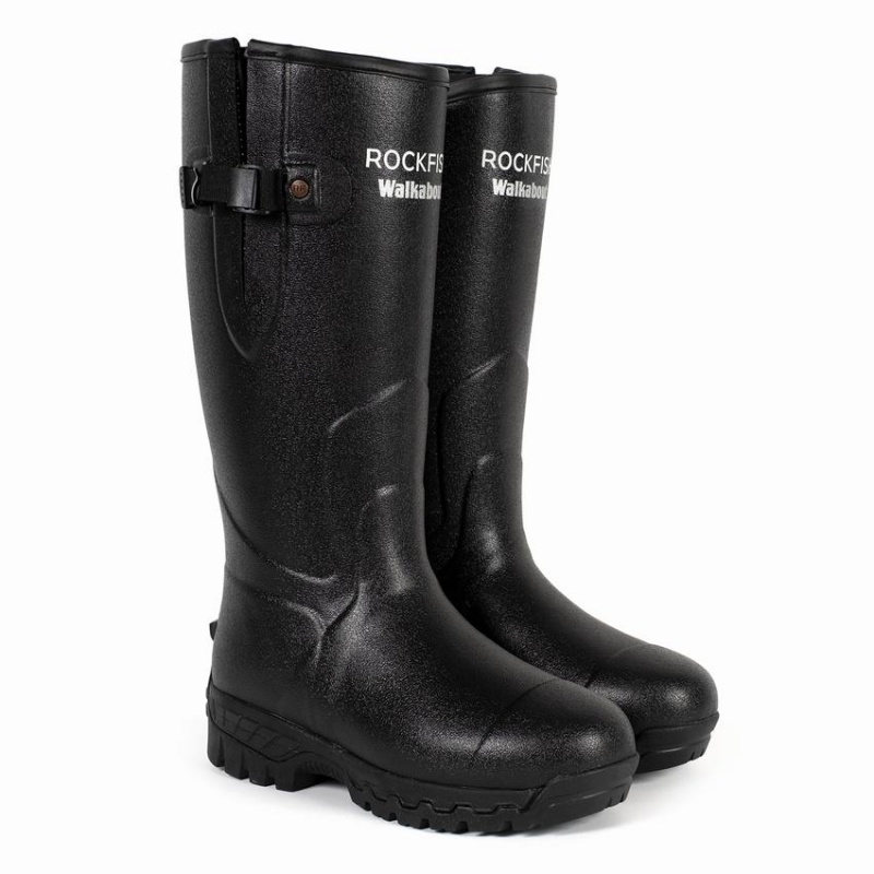 Rockfish Walkabout Tall Side Adjustable 5mm Neoprene Insulated Men's Wellington Boots Black | EQN7771EH